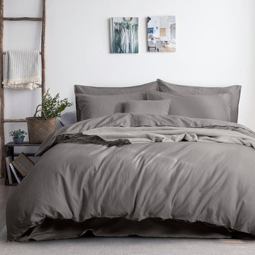 Luxurious Linen Cotton Quilt Cover Set | Queen | Grey