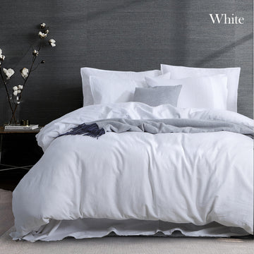 Luxurious Linen Cotton Quilt Cover Set | Queen | White