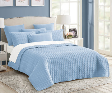7 Piece Vintage Stone Wash Comforter Set | Queen | Blue
