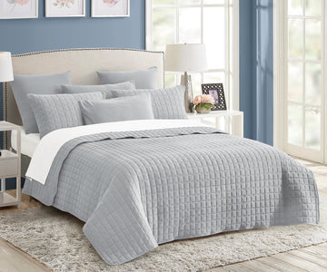 7 Piece Vintage Stone Wash Comforter Set | Queen | Silver