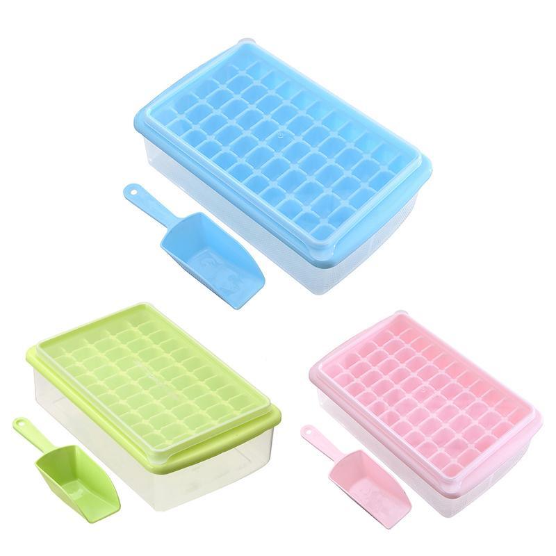 55 Grids Ice Cube Tray Mould | With Lid & Storage Box | Scoop Set | Maker Ice Cube | Blue