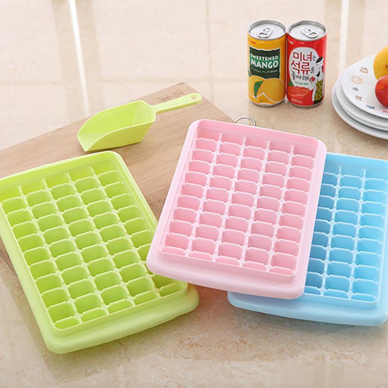 55 Grids Ice Cube Tray Mould | With Lid & Storage Box | Scoop Set | Maker Ice Cube | Blue