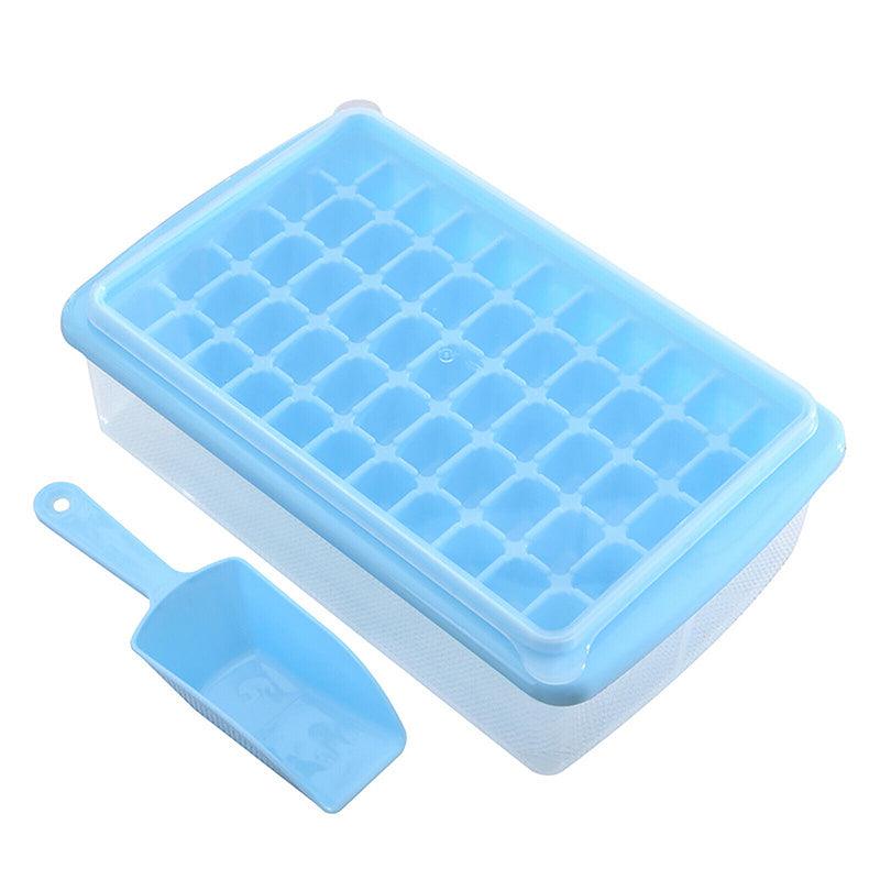 55 Grids Ice Cube Tray Mould | With Lid & Storage Box | Scoop Set | Maker Ice Cube | Blue