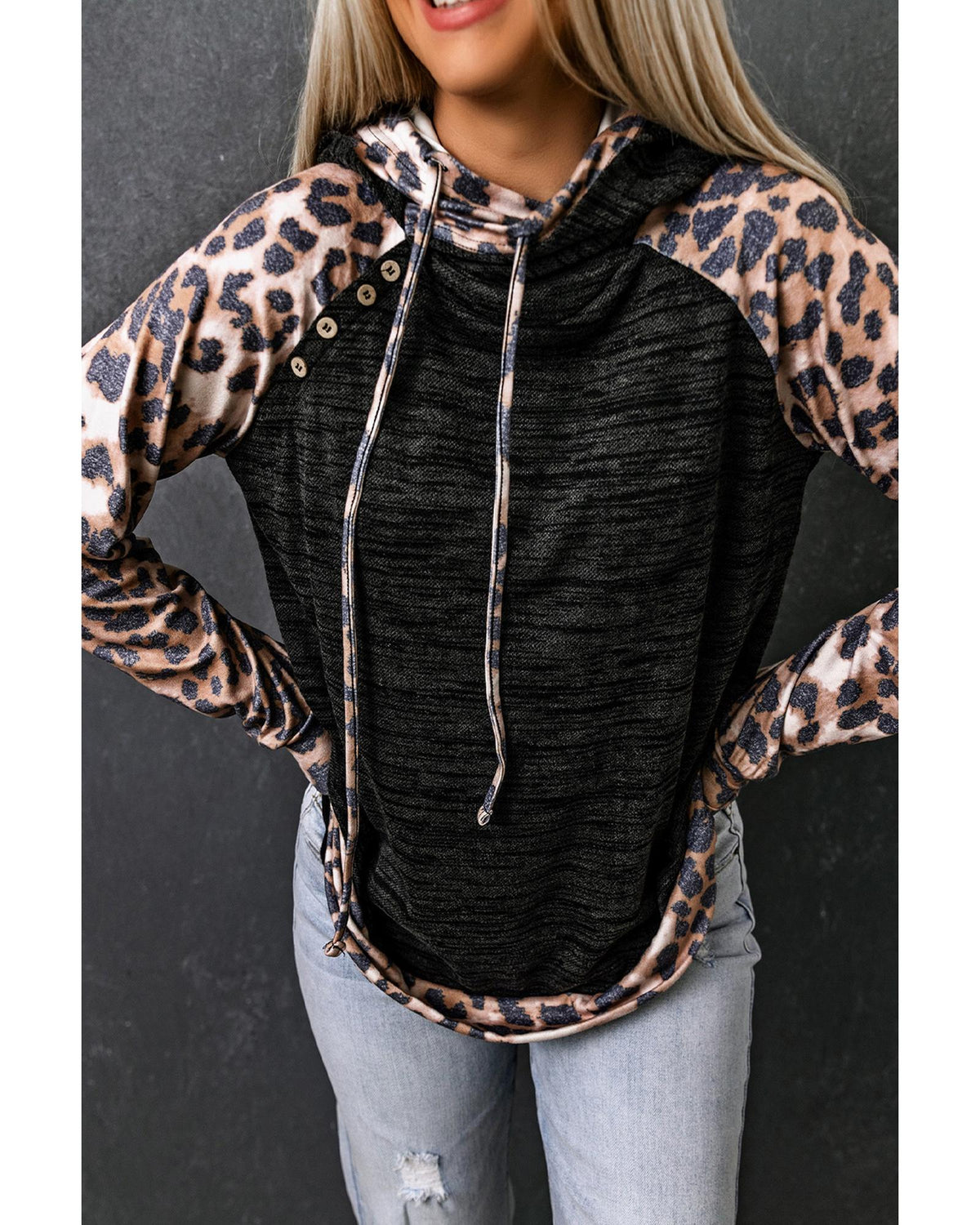 Azura Exchange Leopard Contrast Hoodie - L
