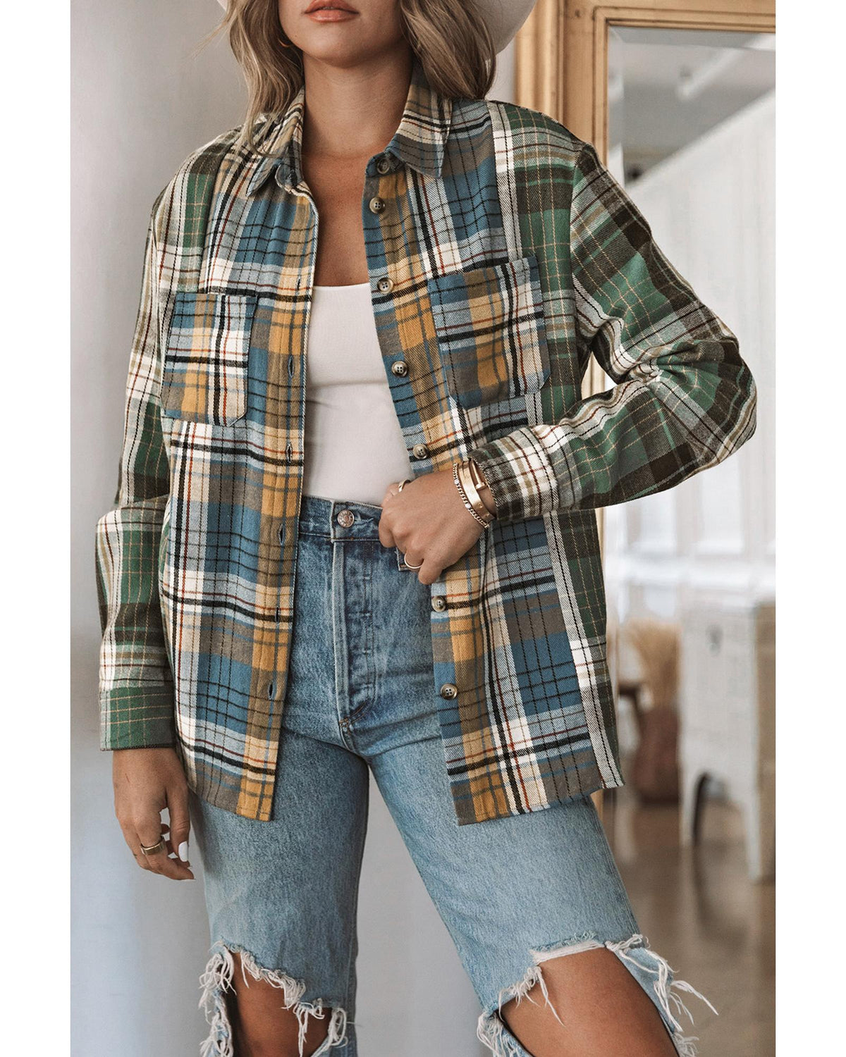 Azura Exchange Button Up Plaid Shacket - XL