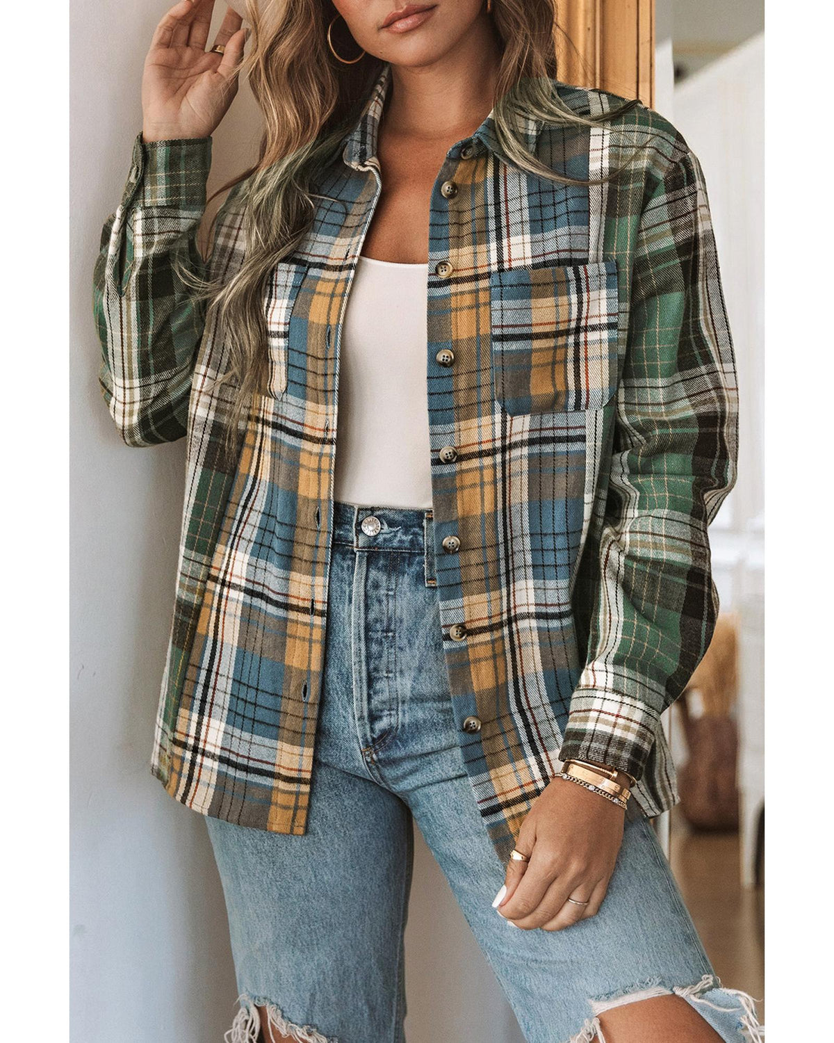 Azura Exchange Button Up Plaid Shacket - XL