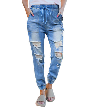 Azura Exchange Distressed Denim Joggers - M
