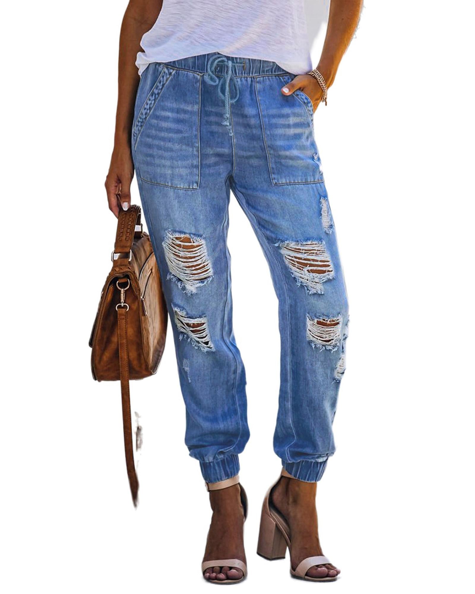 Azura Exchange Distressed Denim Joggers - S