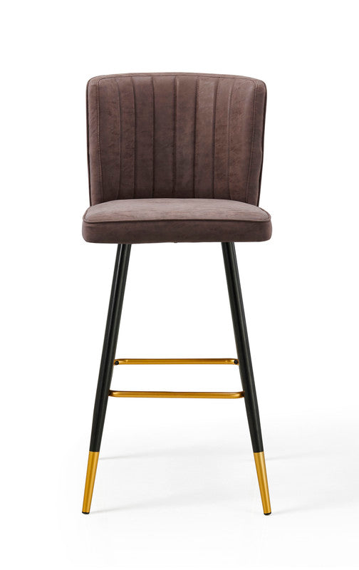 Modern Bar Chair Leather Stool | Counter Brown | Mid-Century Wood x 2