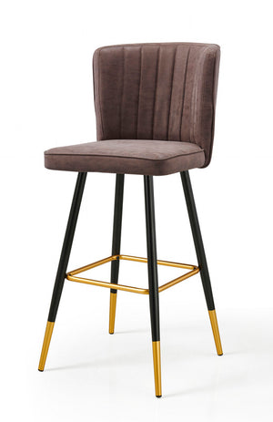 Modern Bar Chair Leather Stool | Counter Brown | Mid-Century Wood x 2
