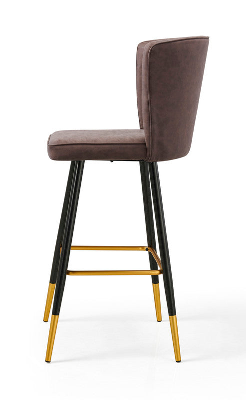 Modern Bar Chair Leather Stool | Counter Brown | Mid-Century Wood x 2