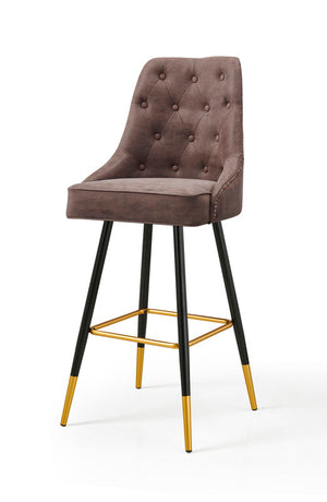 Modern Bar Chair Leather Stool | Counter Brown | Mid-Century Wood x 2