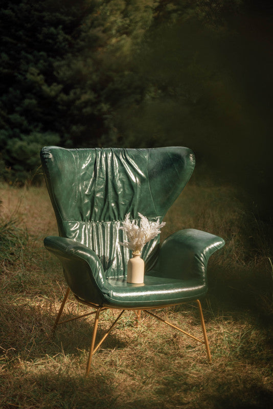 Vintage Butterfly Armchair with Gold Steel Legs | Green