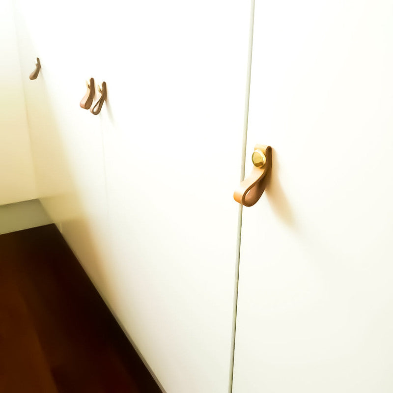 100% Genuine Leather Door Knob | Cabinet Kitchen Drawer Handle Pull | Laundry | Gold