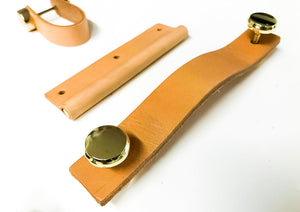 100% Genuine Leather Door Knob | Cabinet Kitchen Drawer Handle Pull | Laundry | Gold