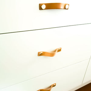 100% Genuine Leather Door Knob | Cabinet Kitchen Drawer Handle Pull | Laundry | Gold