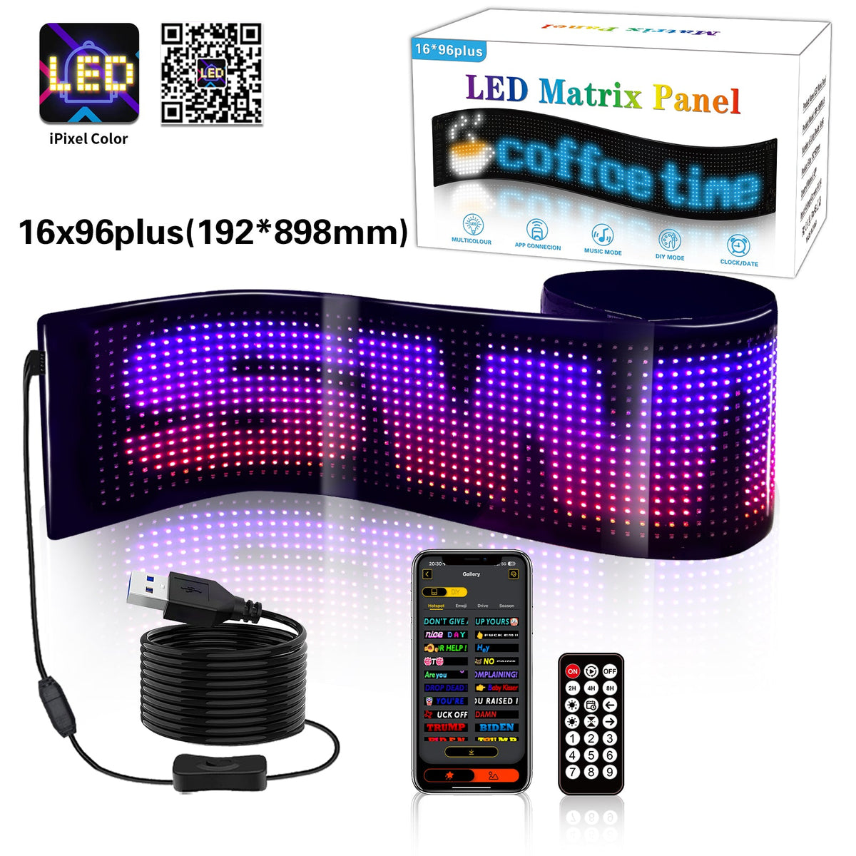LED Matrix Panel | Programmable | Flexible Screen | IP65 | 192×898mm | APP Control