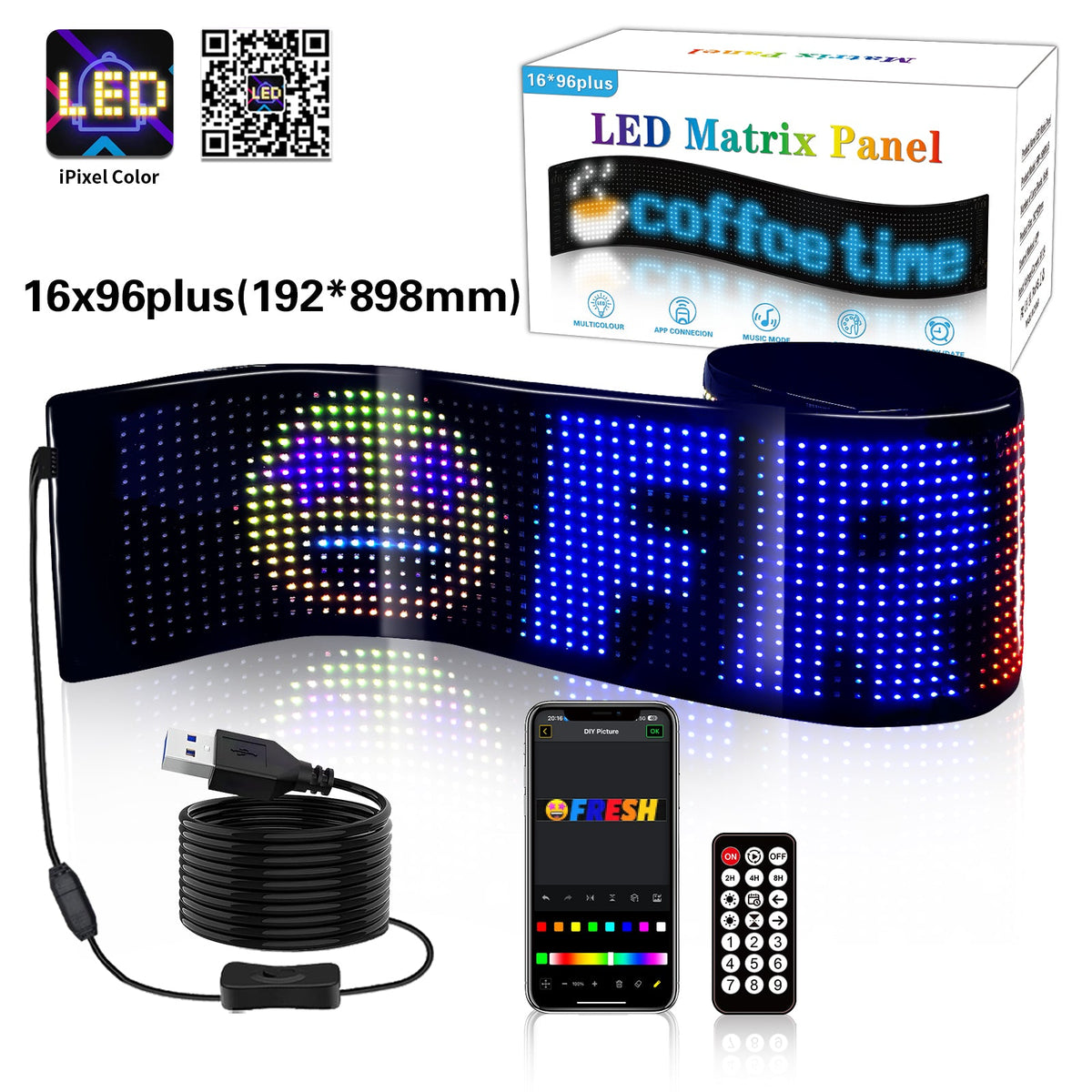 LED Matrix Panel | Programmable | Flexible Screen | IP65 | 192×898mm | APP Control