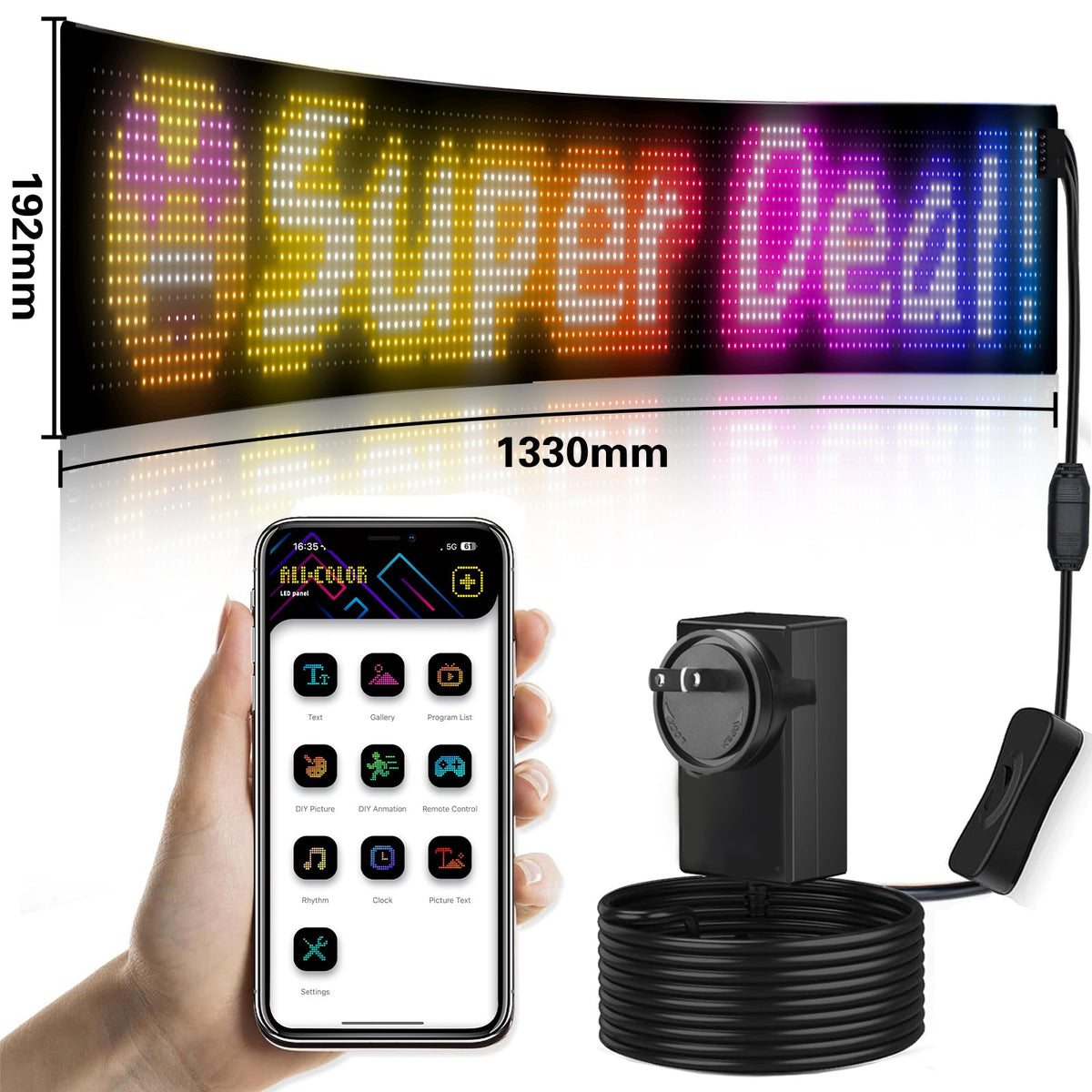 LED Matrix Panel | Programmable | Flexible Screen | IP65 | 192×1330mm | APP Control