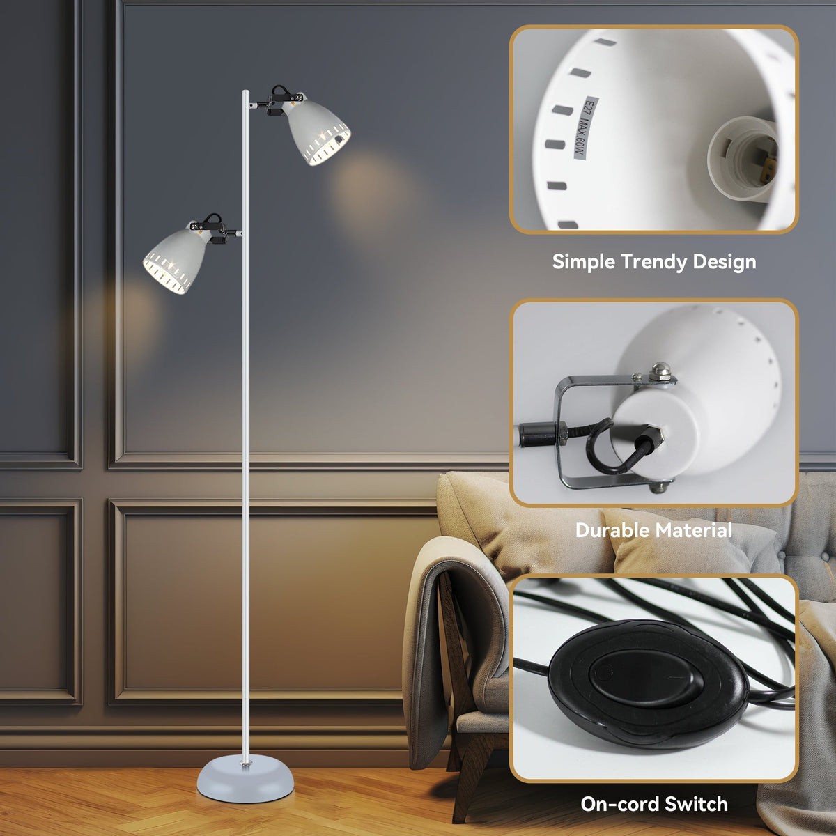 Audrey Floor Lamp - White | Stylish, Simple Illumination