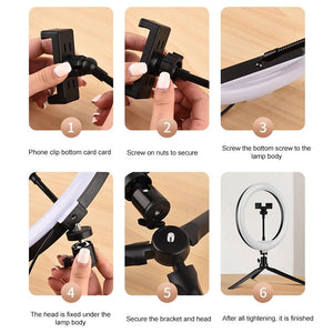 Adjustable 10 LED Fill Light Tripod with Phone Clamp