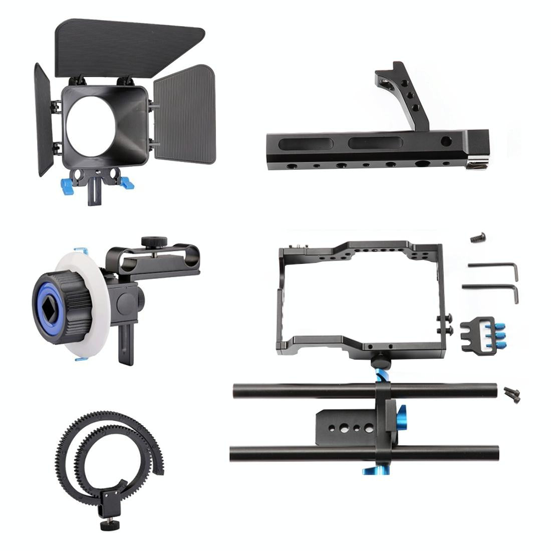 Camera Cage Stabilizer Kit | Matte Box & Follow Focus | Panasonic GH4/G7 & Sony A7 Series