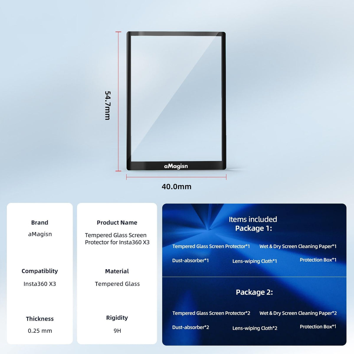 Tempered Film Protection for Insta360 X3 Sports Camera | 1 Set