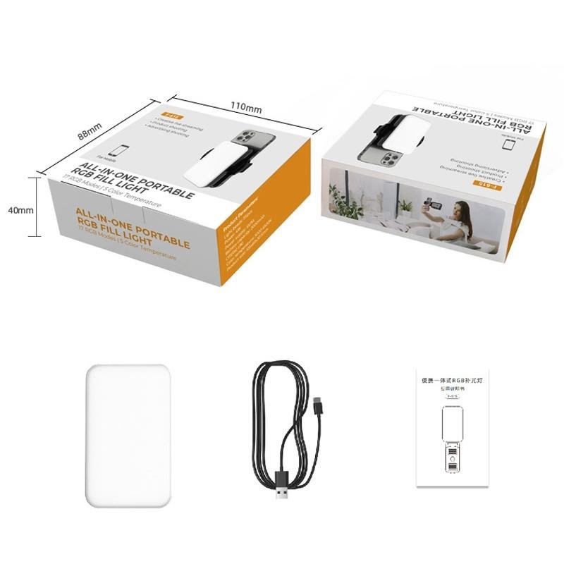 Foldable RGB Fill Light with Phone Clip & Cold Shoe Interface