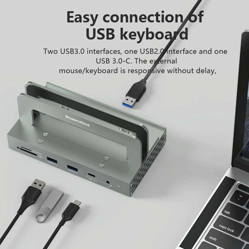 Vertical Laptop Docking Station with 4K / 60Hz Type-C Hub | 10-In-1 | Without LAN