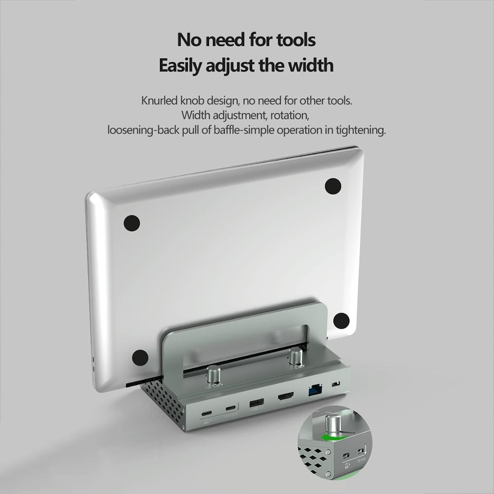 Vertical Laptop Docking Station with 4K / 60Hz Type-C Hub | 10-In-1 | Without LAN