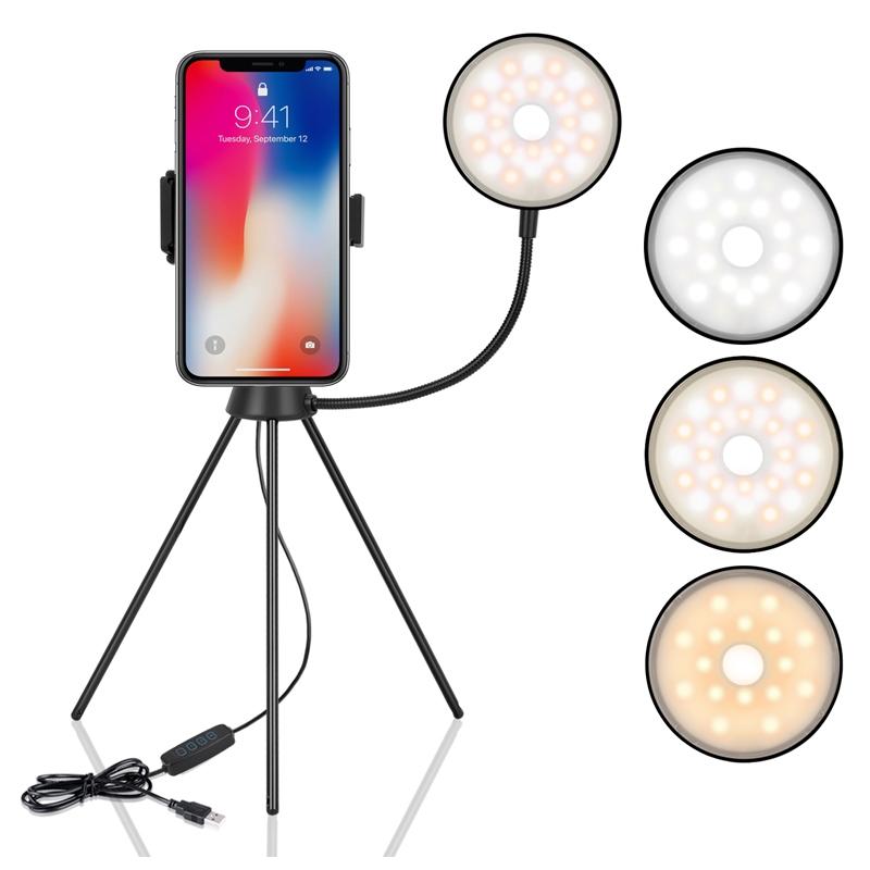 Dimmable LED Ring Light with Phone Tripod Stand