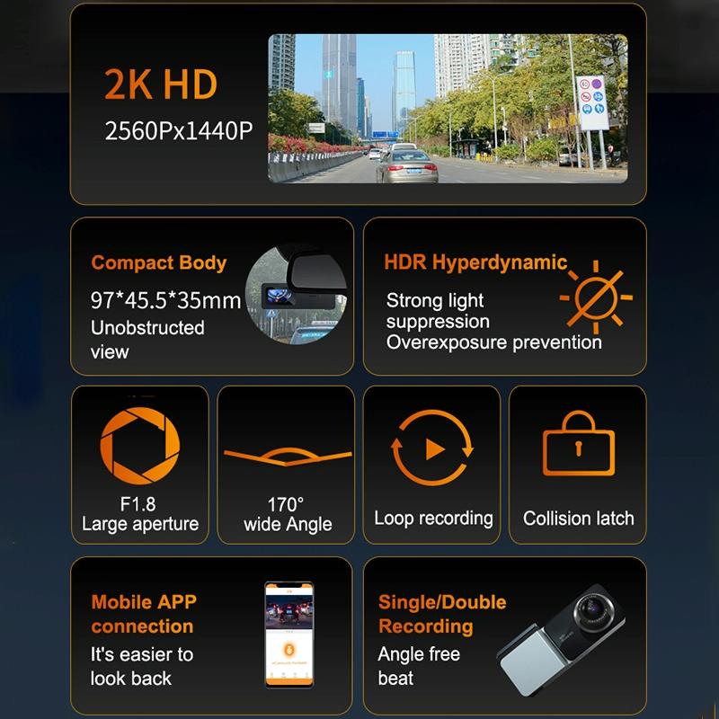 2K Night Vision Car Recorder with Wi-Fi & Mobile App Support