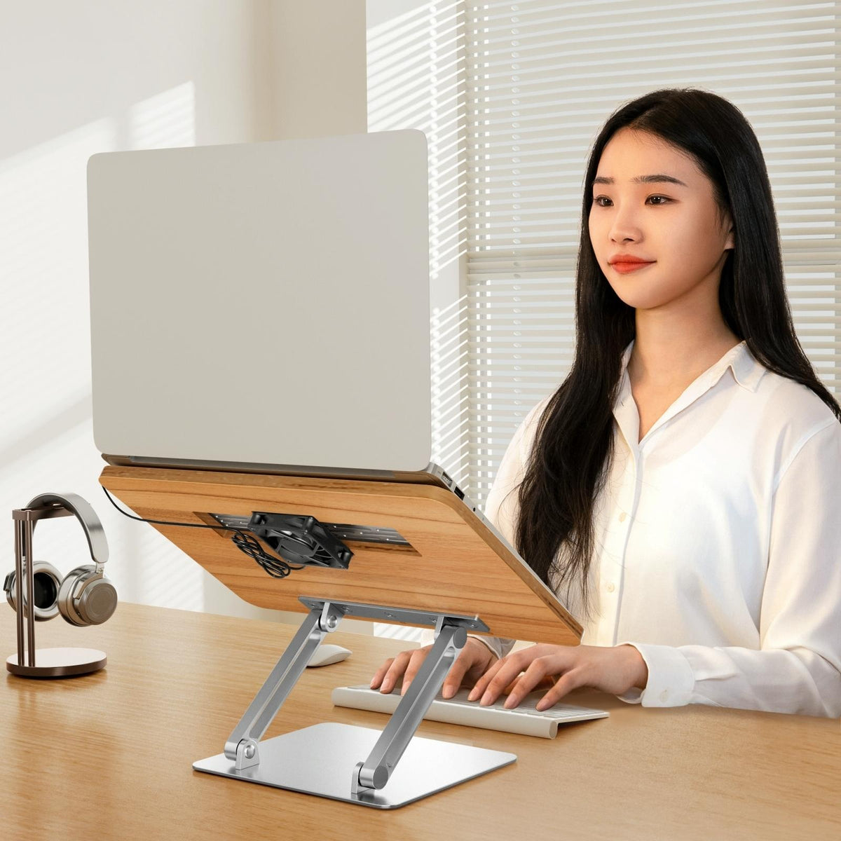 Adjustable Folding Laptop Stand with Cooling Fan | Portable Tablet Holder