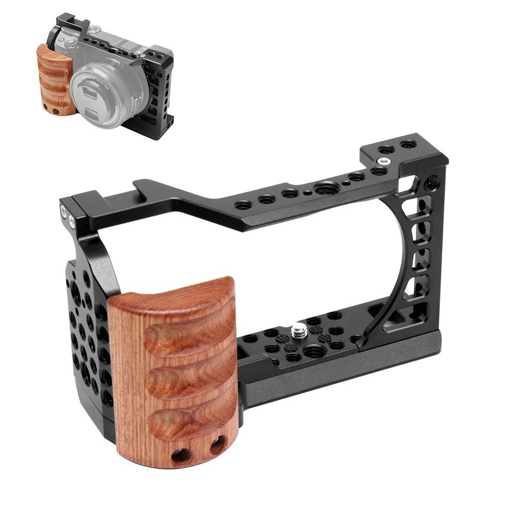 Wood Handle Metal Camera Cage for Sony A6400 / A6300 / A6100 / A6000 | Stabilizer Rig