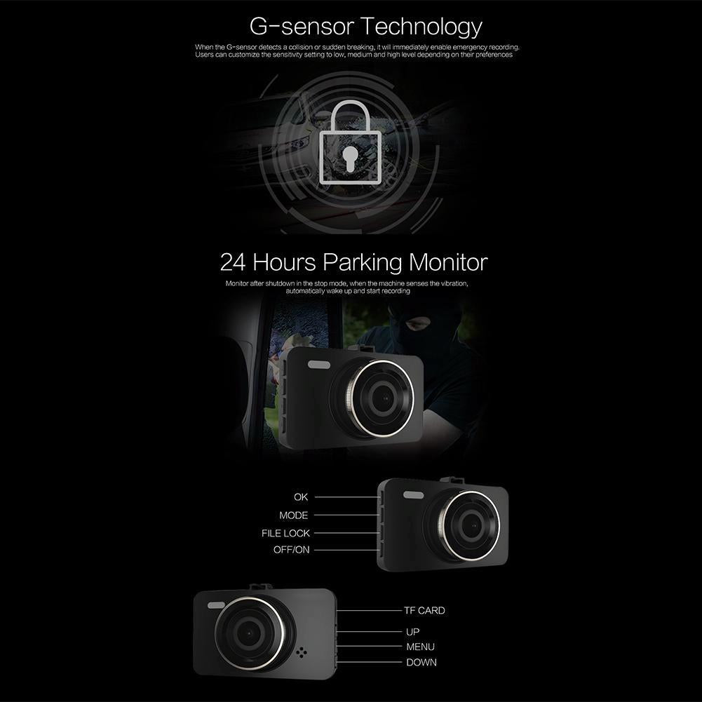 3 Car Dash Cam with 1080P HD Night Vision & 170 Degree View