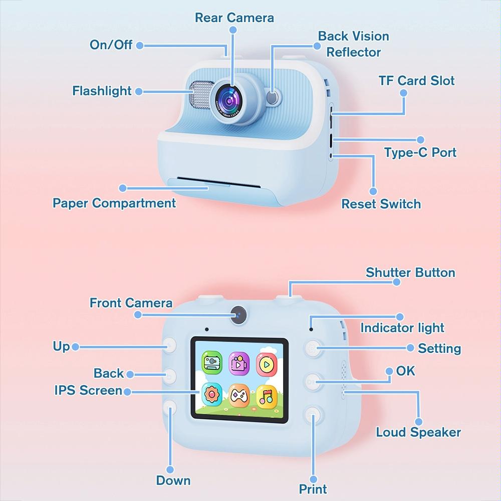 Blue Children's Thermal Camera with Dual-Camera 1080P HD | 2400W Pixel | 2.4-Inch Display | Blue