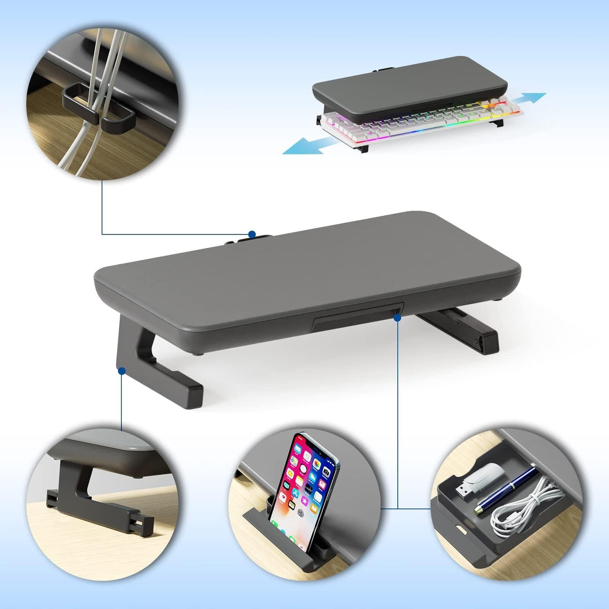 Adjustable Laptop Stand with Storage Drawer | Height Riser | Upgrade