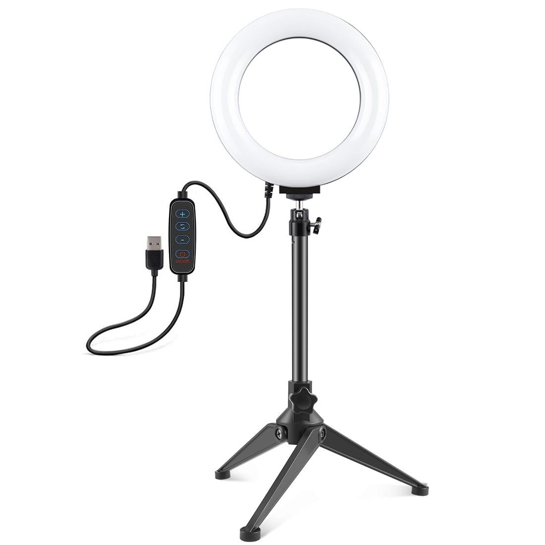 6.2" LED Ring Light with USB 3 Modes Dimmable | Desktop Tripod | Cold Shoe Ball Head