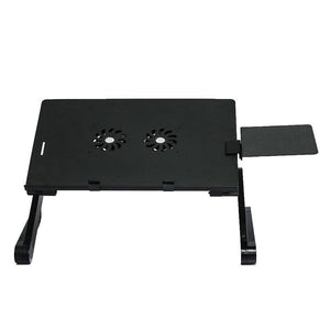 Portable Laptop Desk with Fan & Mouse Board | Aluminum Alloy Folding & Heightening | Black