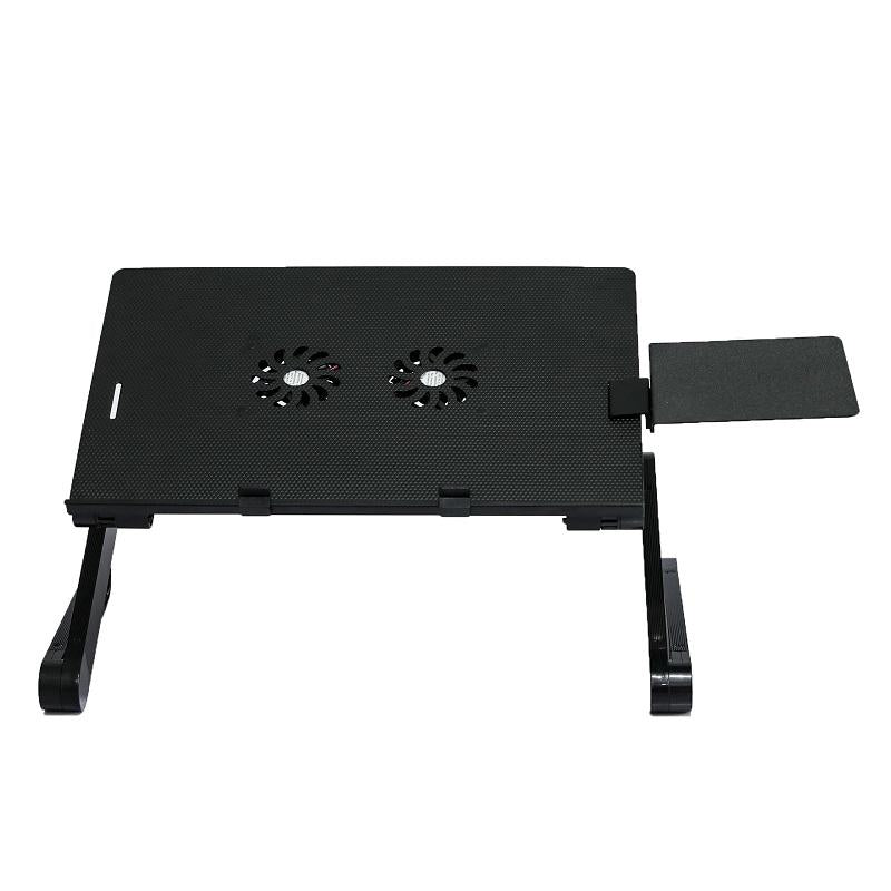 Portable Laptop Desk with Fan & Mouse Board | Aluminum Alloy Folding & Heightening | Black