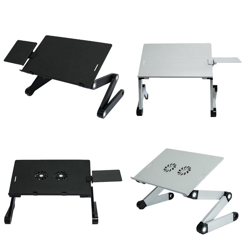 Portable Laptop Desk with Fan & Mouse Board | Aluminum Alloy Folding & Heightening | Black