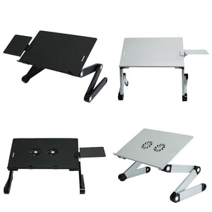 Portable Laptop Desk with Fan & Mouse Board | Aluminum Alloy Folding & Heightening | Black