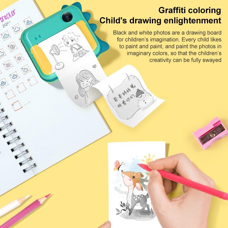 32GB Children Instant Camera with Dual-Lens & Mini Print | Pink Cat | Green Dinosaur