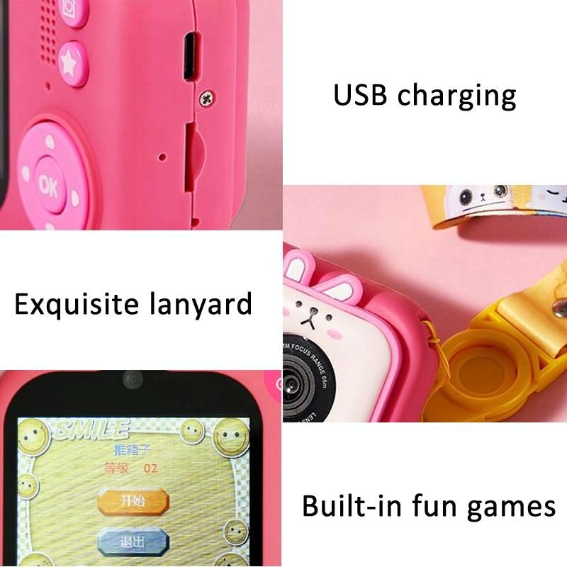 48MP Dual Lens Kids Digital Camera with 2.4" IPS Screen & 32GB TF Card | Blue Fox | With 32GB TF Card Pink Bunny