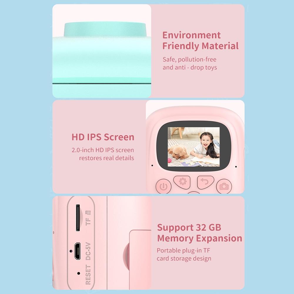 32GB Pink Cartoon Kids Camera with Rotating Lens | A18 HD