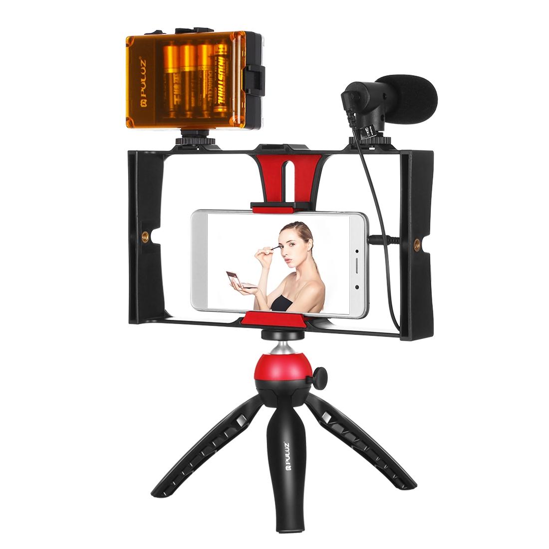 Live Broadcast Vlogging Kit with LED Light, Microphone, Tripod & Cold Shoe Head | Blue