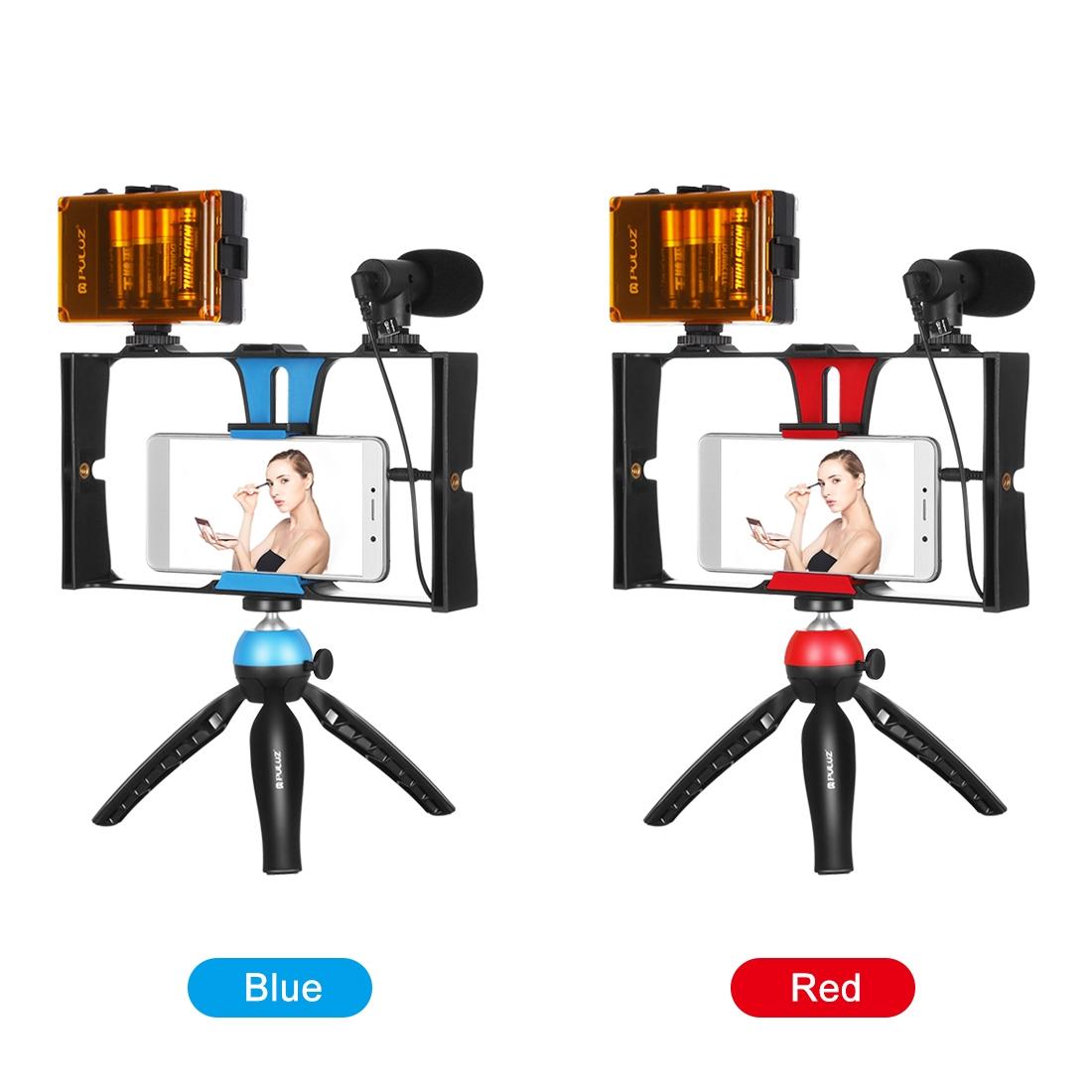 Live Broadcast Vlogging Kit with LED Light, Microphone, Tripod & Cold Shoe Head | Blue