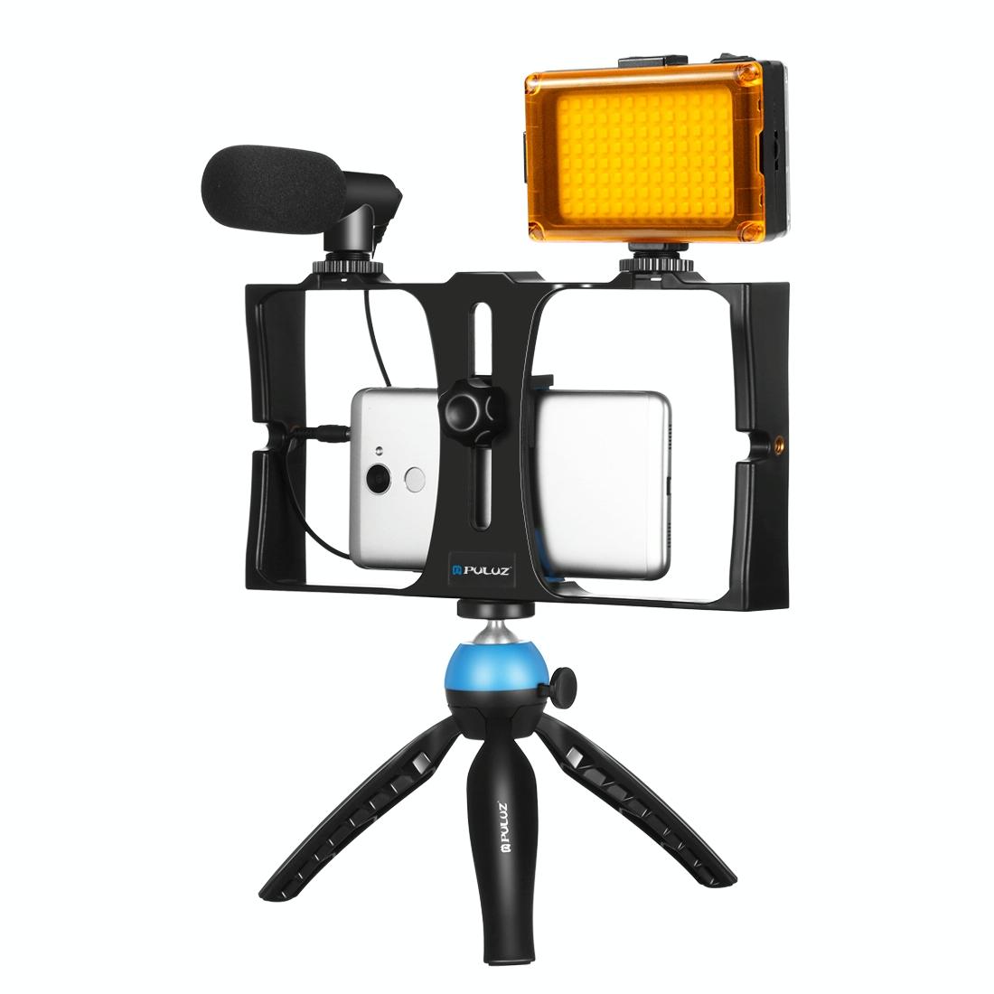 Live Broadcast Vlogging Kit with LED Light, Microphone, Tripod & Cold Shoe Head | Blue