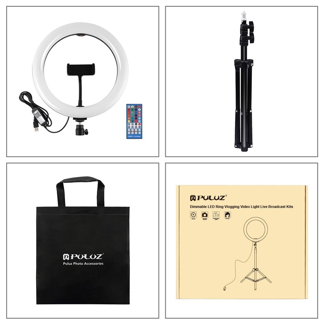 10.2 RGBW LED Ring Light Kit with 1.1M Tripod, Remote, Ball Head, and Phone Clamp