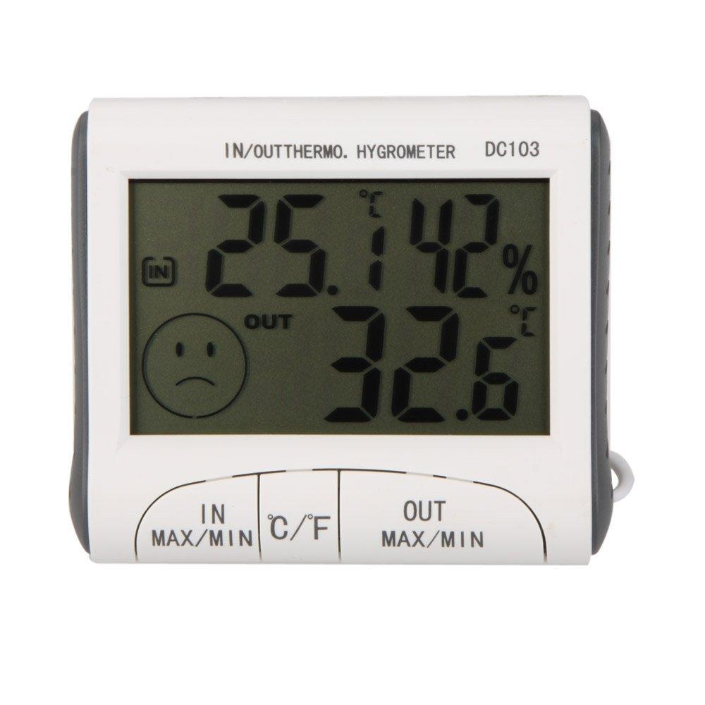 Digital Thermometer & Hygrometer | External Sensor | White